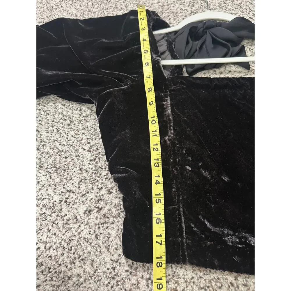 Free People Crushed Velvet Square Neck Bishop Sleeve Tie Back Crop Top Brn L